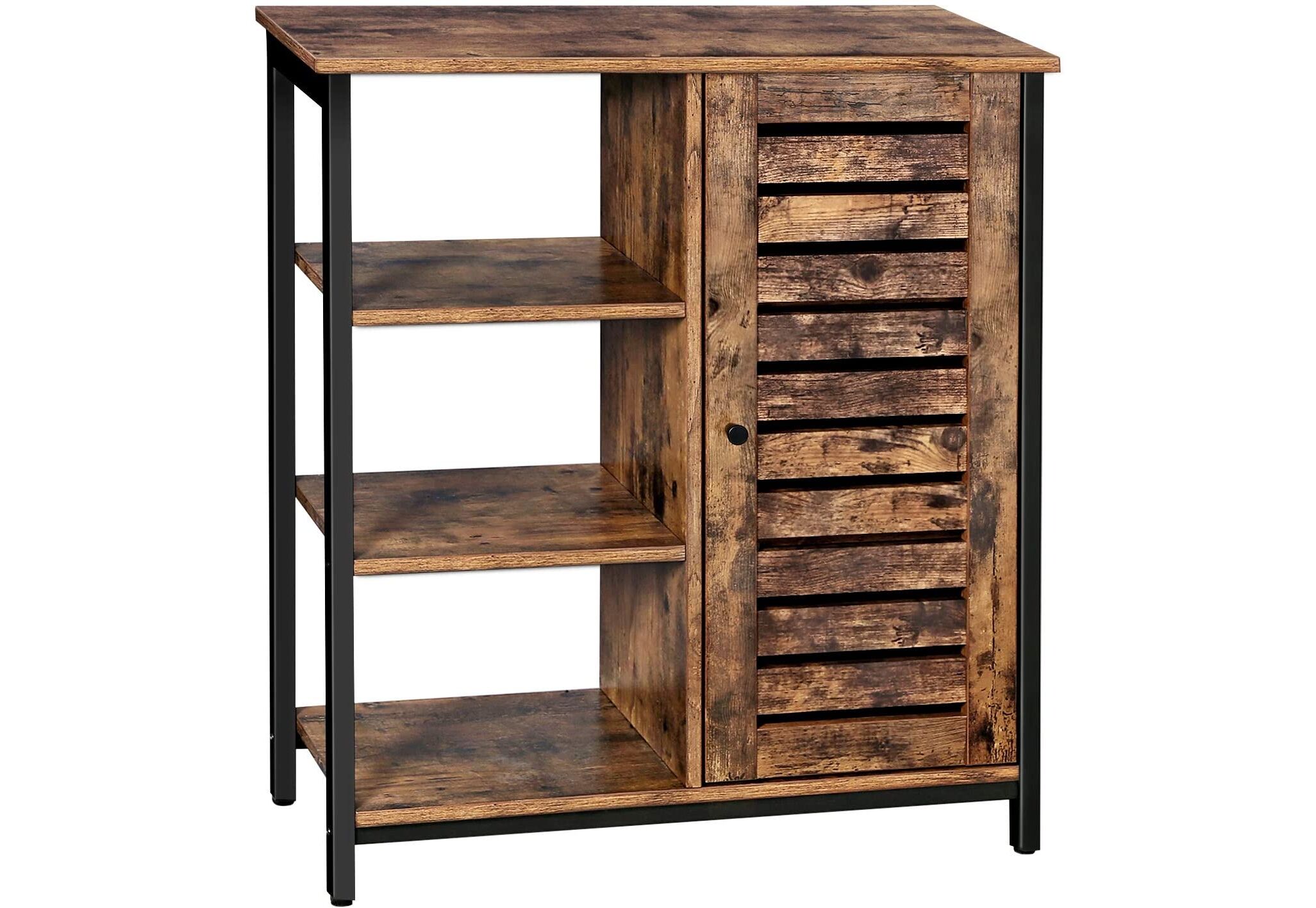 VASAGLE Stand Shelf, Narrow Kitchen Shelf with 3 Shelves and Cabinet, Bookshelf, Tall Side Cabinet, Industrial Design, Living Room, Bedroom, Hallway, 37 x 30 x 167 cm, Vintage, Dark Brown LSC37BX